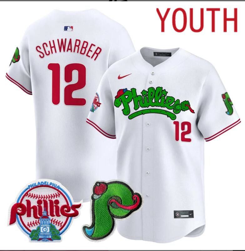 Youth  Philadelphia Phillies #12 Schwarber white Limited 2024 MLB Nike jersey